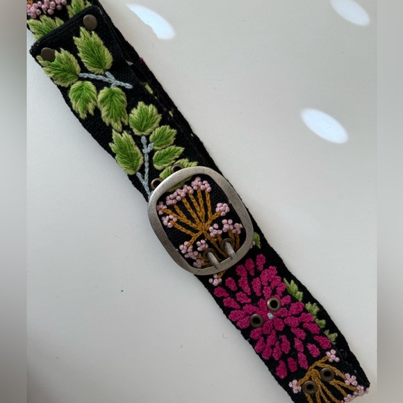Jenny Krauss Floral Wool Belt Hand Embroidery Wildflowers Boho Artisan Botanical